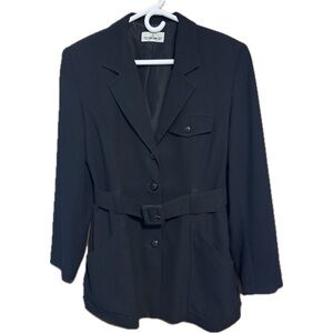 Women's Black Fitted Blazer, Belted with Deep Bias-cut Front Pockets. 12